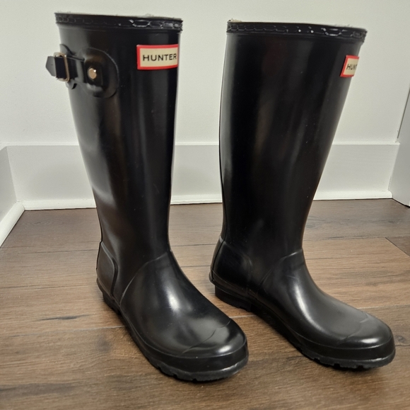 Hunter Womens Original Tall Black Glossy Knee-High Rain Boots Sz 5 - Picture 5 of 11